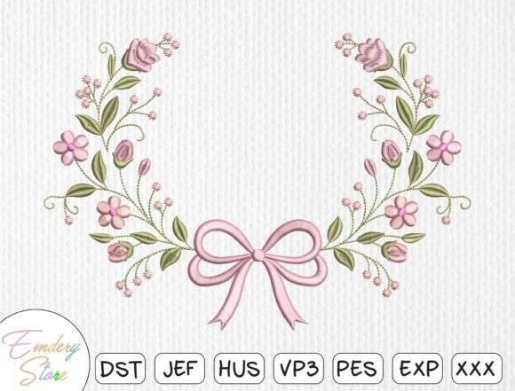 Download Floral Wreath Bow Embroidery Design - Bow embroidery Collection