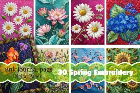 Download Spring Embroidery Junk Journal Pages - Spring embroidery Collection