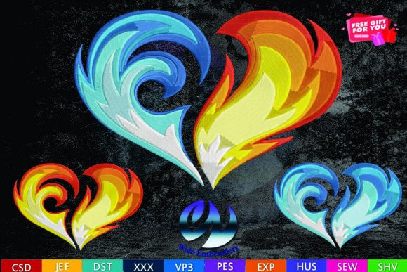 Download Ire and Ice Heart Embroidery Design - Heart embroidery Collection